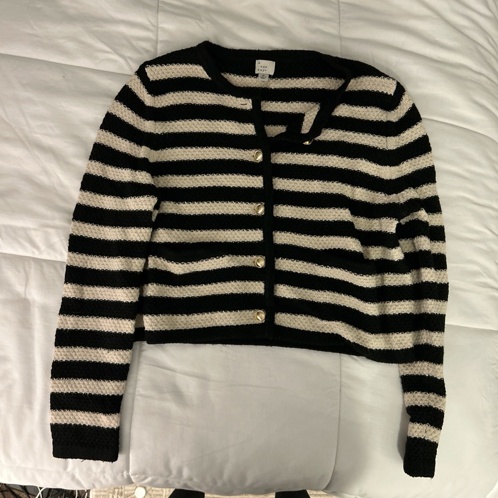 a new day Black and Cream Striped Cardigan